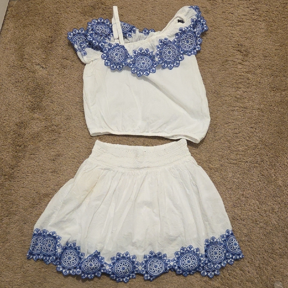 Abercrombie Kids White and Blue Embroidered Dress Set